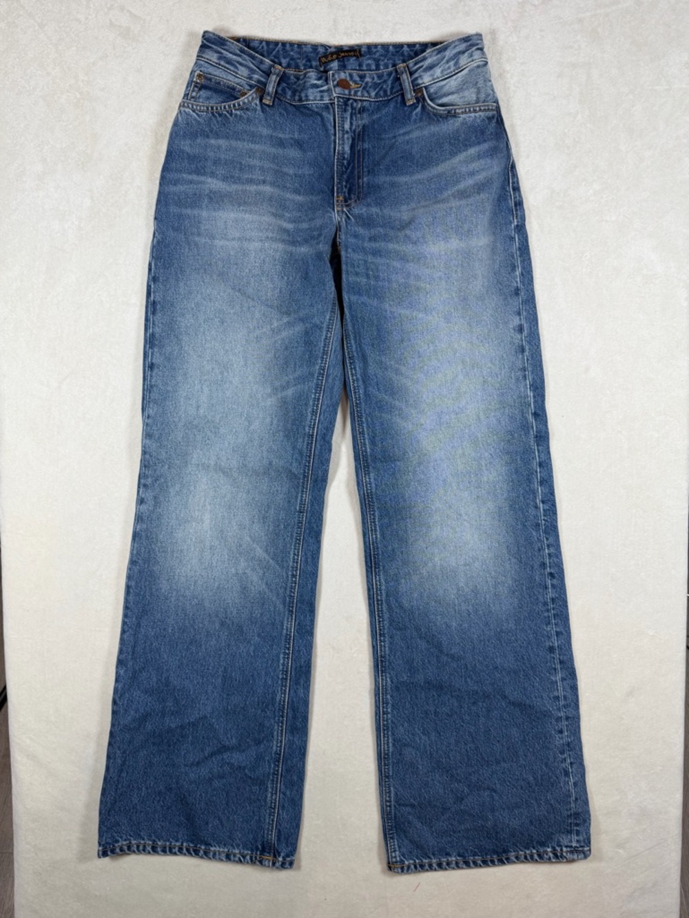 Nudie Jeans Wide Heidi Summer Shadow Women's 28W 34L Blue Wide Leg Flare Denim
